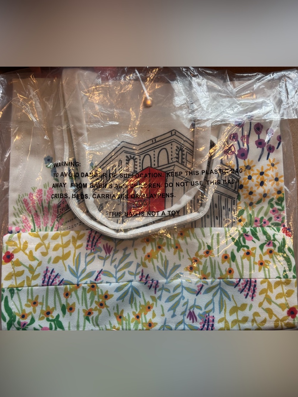 Macy's White Canvas Tote with Multicolor Floral Print